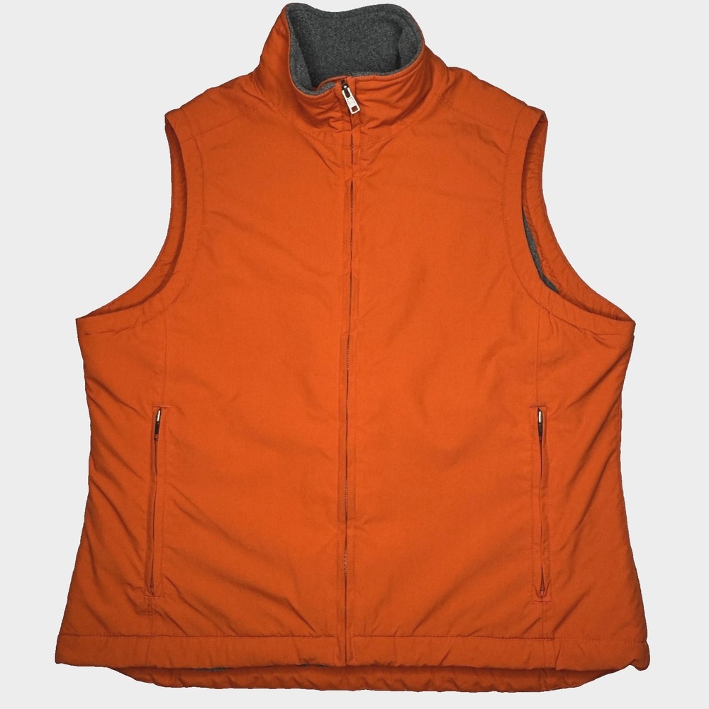 Vtg LL Bean Vest Womens Medium Orange Fleece Lined Mock Neck Full Zip Outdoor